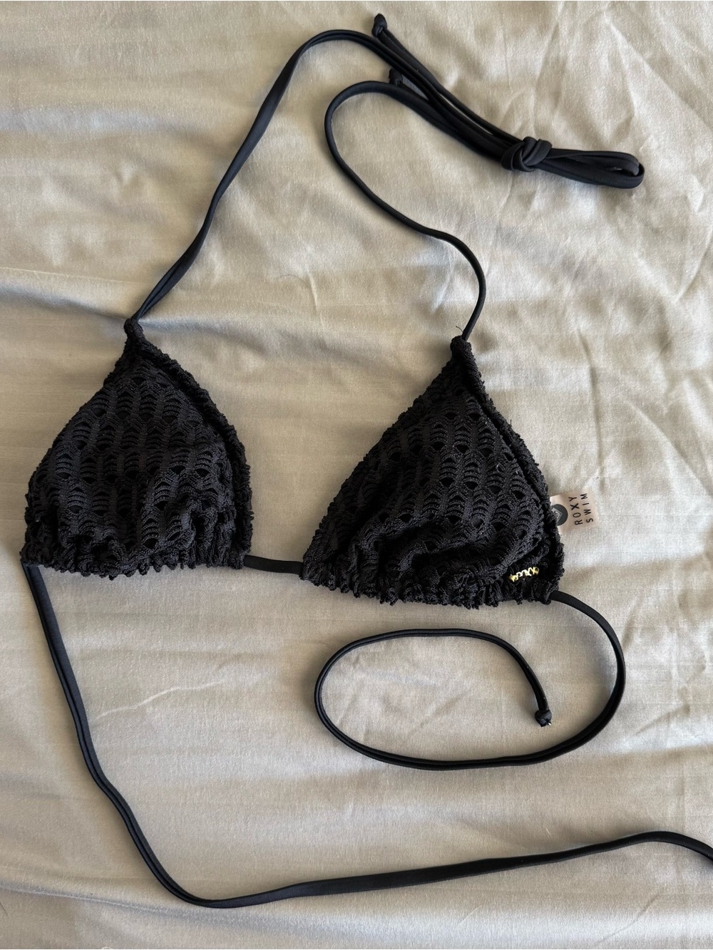 Roxy Black Swim Label Top Crochet, Gold ROXY on outside - Picture 2 of 9